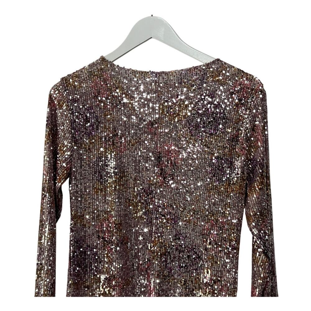 FREE PEOPLE Intimately Top Womens Medium Printed Gold Rush Sequin In Lilac Combo - Picture 8 of 13